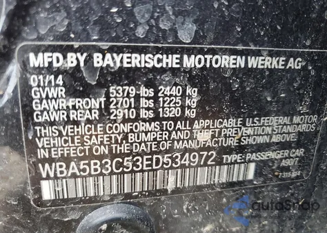 2014 BMW 535 Xi из США, поврежденный, VIN WBA5B3C53ED5342